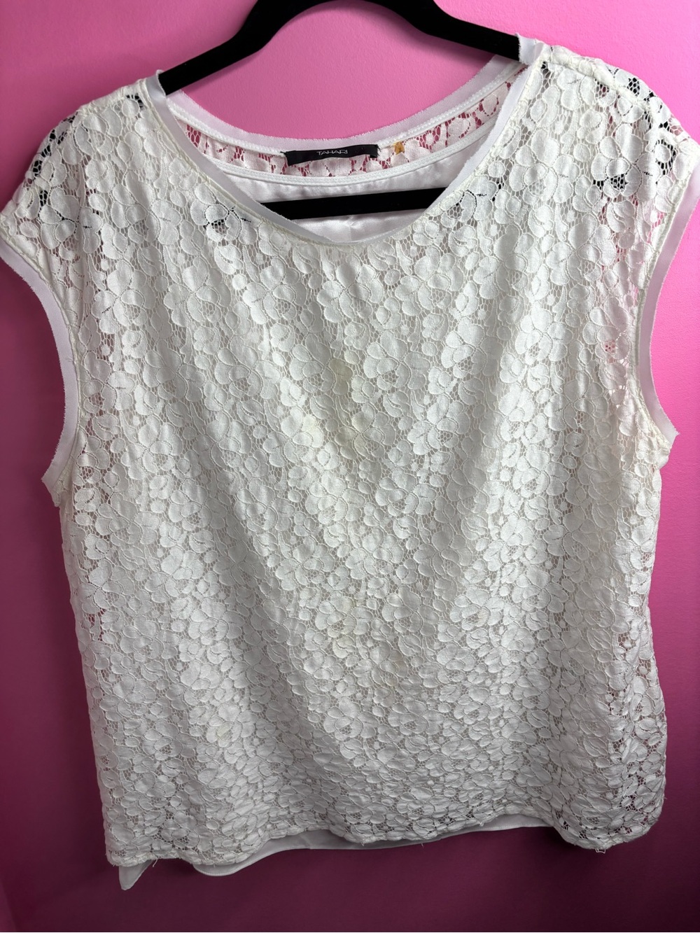 Tahari White Floral Lace Blouse Top Fully Lined Size XL